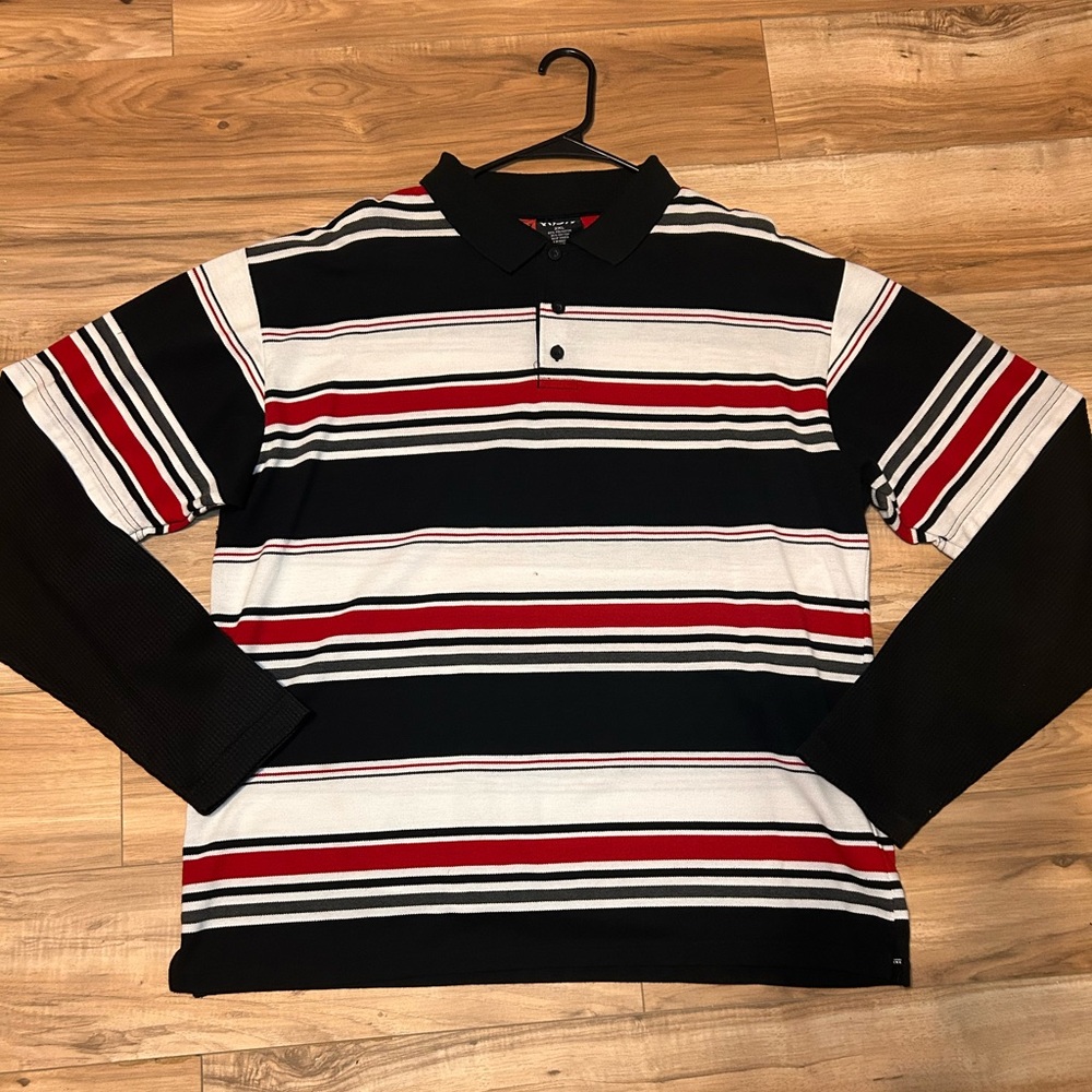Tommy Hilfiger Black and Red Polo Shirt with Quarter-Zip